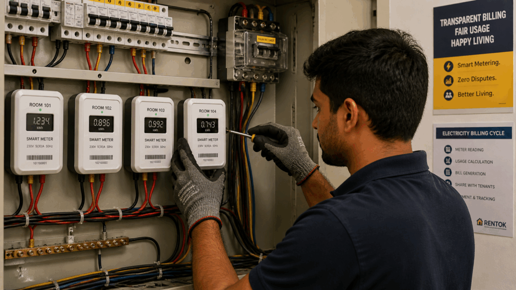Smart electricity submeters being installed in a PG electrical panel for accurate tenant billing and reduced disputes
