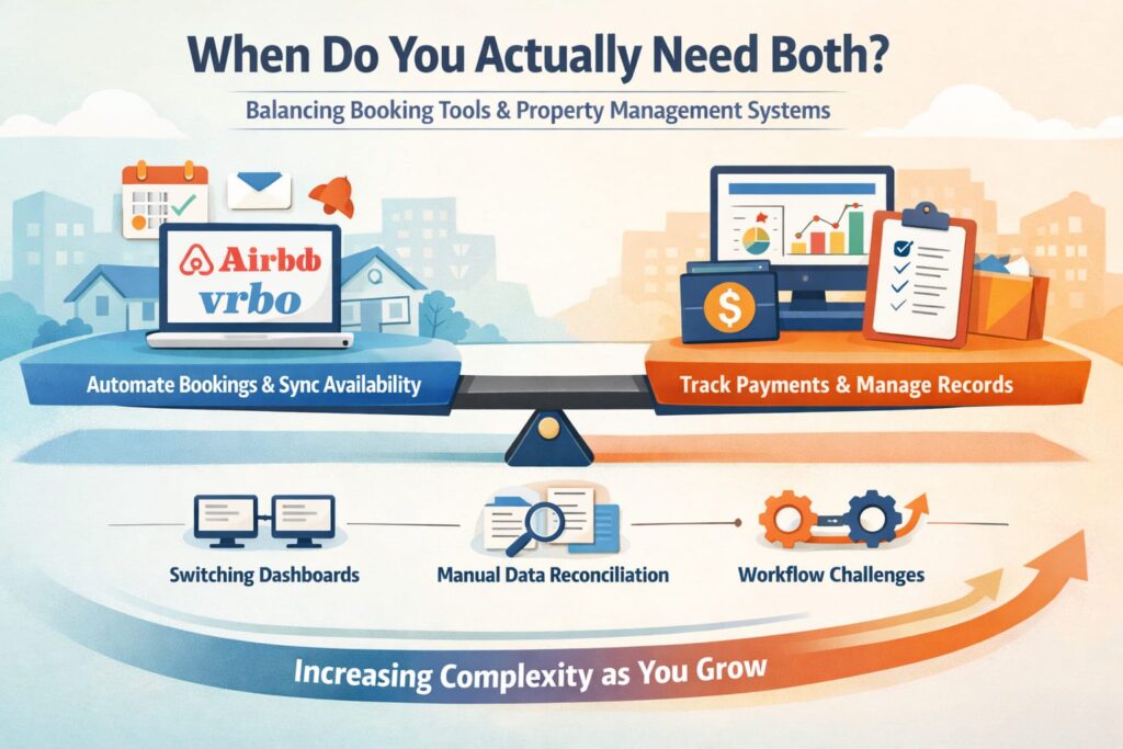 Booking tools vs property management systems infographic with growing complexity