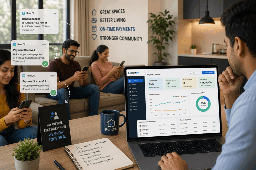 Manage Late Rent Better, Tired of “Kal Deta Hoon”? Manage Late Rent Better, Rentok Property manager using automated rent collection software to improve payment discipline and on-time rent payments.