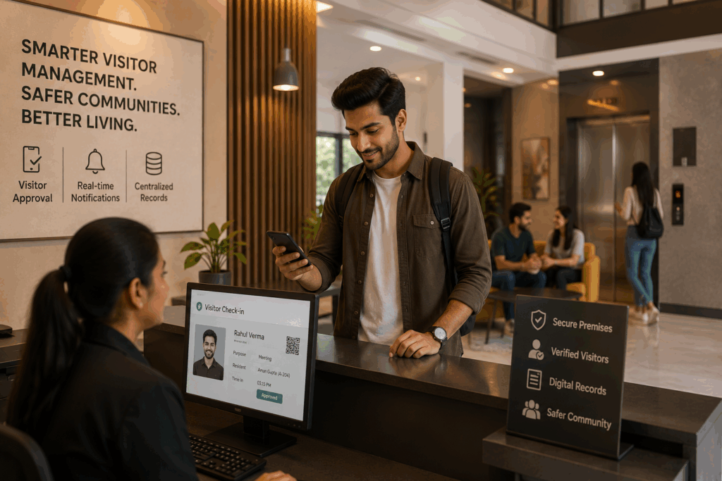 Digital Visitor Management for PGs with digital visitor registration, secure entry, real-time approvals, and centralized visitor records.