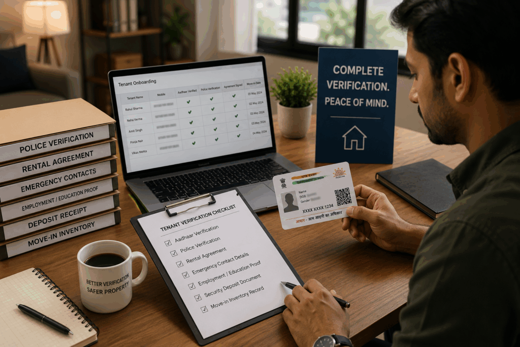 Aadhaar-Based Digital KYC, Aadhaar-Based Digital KYC: A Step-by-Step Guide for PG Owners, Rentok Tenant verification process for PG owners using Aadhaar, police verification, rental agreements, and supporting documents.