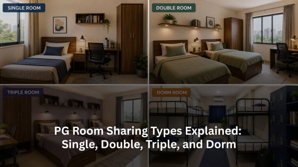 PG Room Sharing Types, PG Room Sharing Types Explained: Single, Double, Triple, and Dorm, Rentok PG Room Sharing Types Explained: Single, Double, Triple, and Dorm