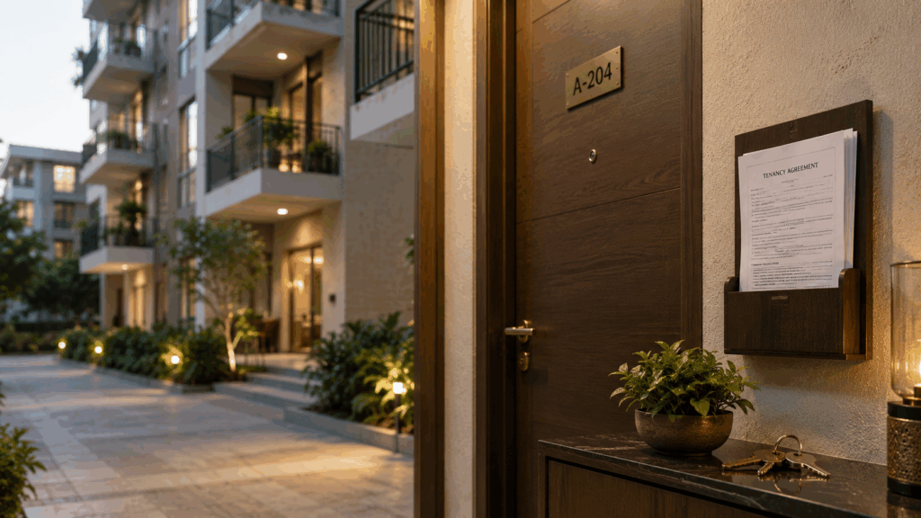 Model Tenancy Act, What is the Model Tenancy Act and How Does It Protect Landlords?, Rentok Model Tenancy Act 2021 India tenancy agreement and modern rental apartment building representing landlord rights and rental law compliance.