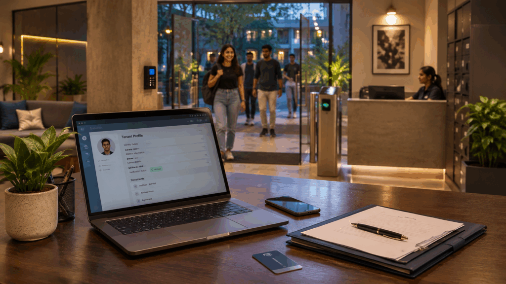 Modern co-living property tenant background verification and digital KYC onboarding process in India