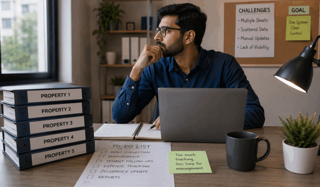 Property manager organizing multiple rental properties with tenant records, rent tracking, maintenance requests, expenses, and occupancy data without relying on multiple spreadsheets.