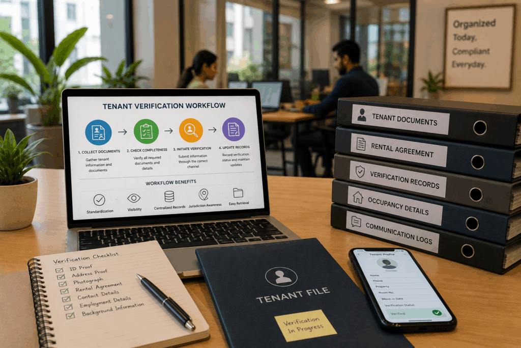 Tenant Police Verification Online, How to Do Tenant Police Verification Online: A State-by-State Guide, Rentok Professional tenant verification workflow with organized documents, digital records, and centralized property management system.