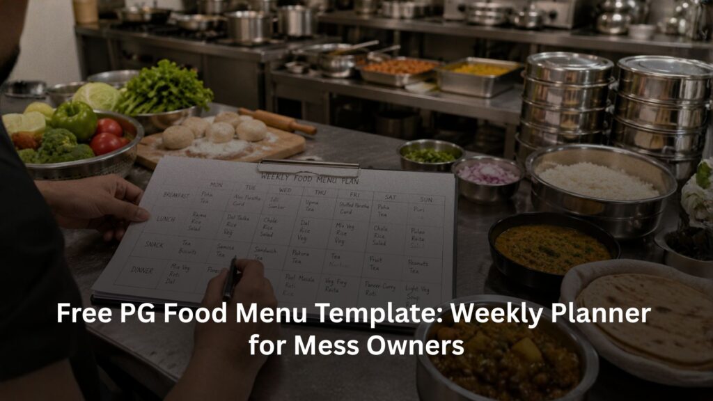 Free PG Food Menu Template, Free PG Food Menu Template: Weekly Planner for Mess Owners, Rentok Free PG Food Menu Template: Weekly Planner for Mess Owners