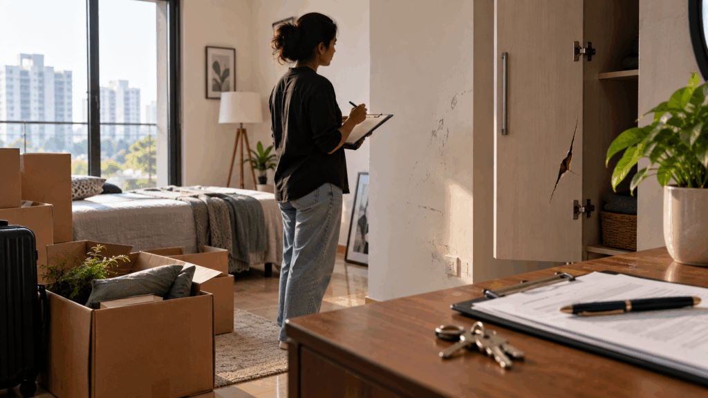 Get Your Security Deposit, How to Get Your Security Deposit Back When Vacating a Rental Property, Rentok Rental property move-out inspection showing normal wear, property damage, and security deposit assessment.