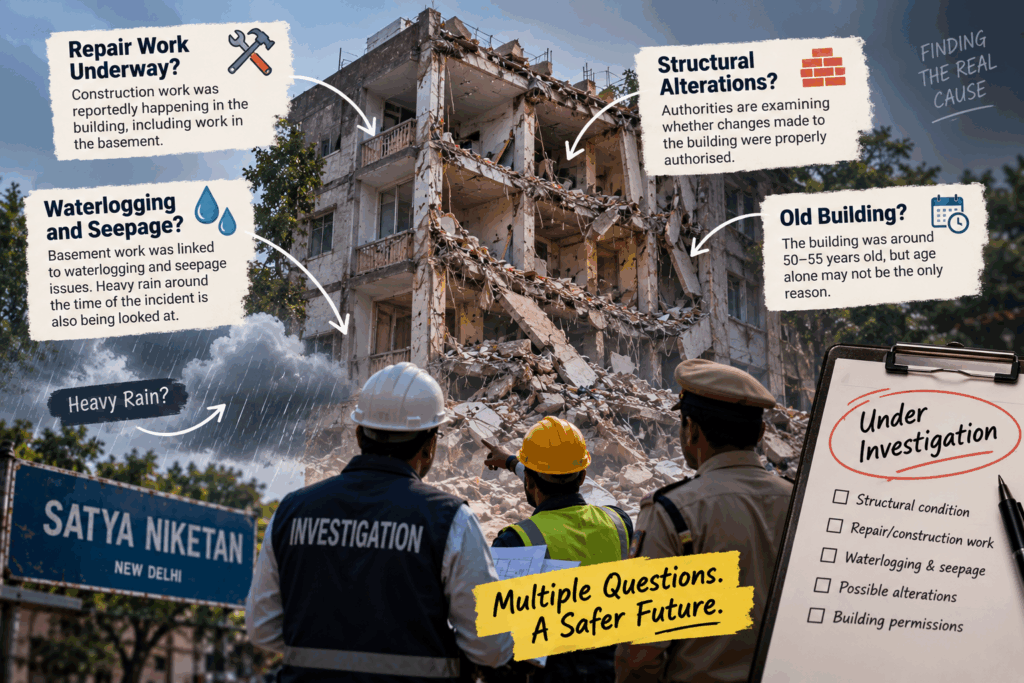 What caused the Satya Niketan building to collapse