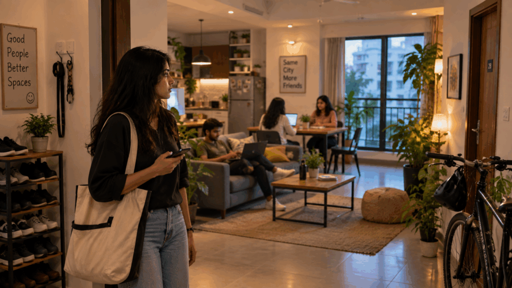 Read a Rent Agreement Before Signing, How to Read a Rent Agreement Before Signing: What to Watch Out For, Rentok Young tenant reviewing rental property rules in a modern Indian co-living apartment before signing a rent agreement