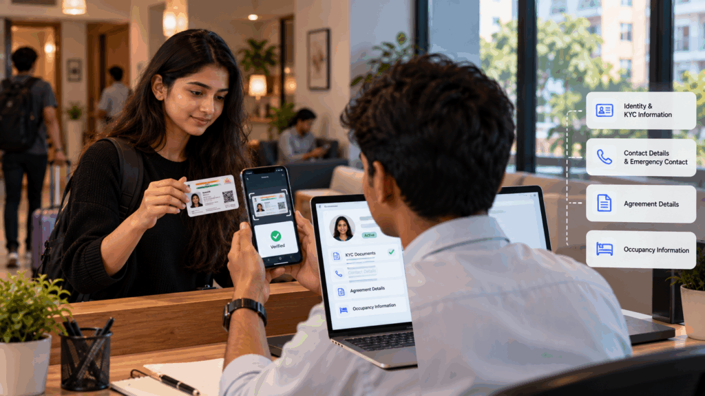 US Apps, Are US Apps Like Buildium or TurboTenant Usable for Indian Landlords?, Rentok Digital KYC onboarding for a rental property, with Aadhaar verification, tenant details, agreement records, and occupancy information.