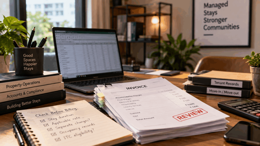 GST compliance for PG operators with accommodation invoices, tenant records, and rent billing documents
