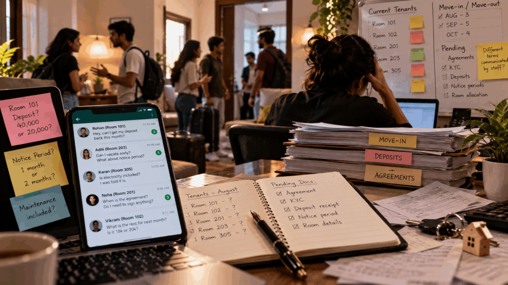 Verbal Rental Agreement, Is a Verbal Rental Agreement Legally Valid in India?, Rentok Rental documentation management showing tenant agreements, deposits, notice periods, and move-in records for a PG property.