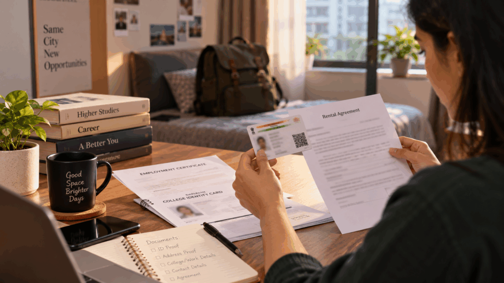 Handle Your Personal Data During Verification, How Landlords Must Legally Handle Your Personal Data During Verification, Rentok Tenant reviewing identity documents and rental verification paperwork during a secure property onboarding process.