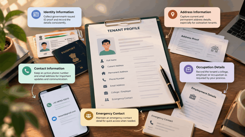 Handing Over My Rental Property, What Documents Do I Actually Need Before Handing Over My Rental Property?, Rentok Tenant identity and address documentation checklist for rental property handover, including ID proof, contact details, address proof, occupation, and emergency contact information.