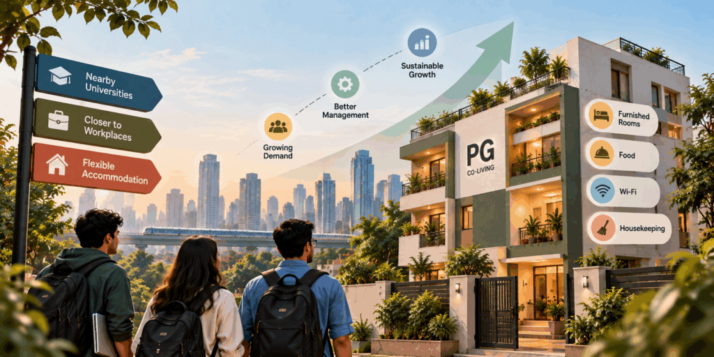 Future of PGs in Delhi-NCR showing growing demand, better management, flexible accommodation and sustainable PG growth.