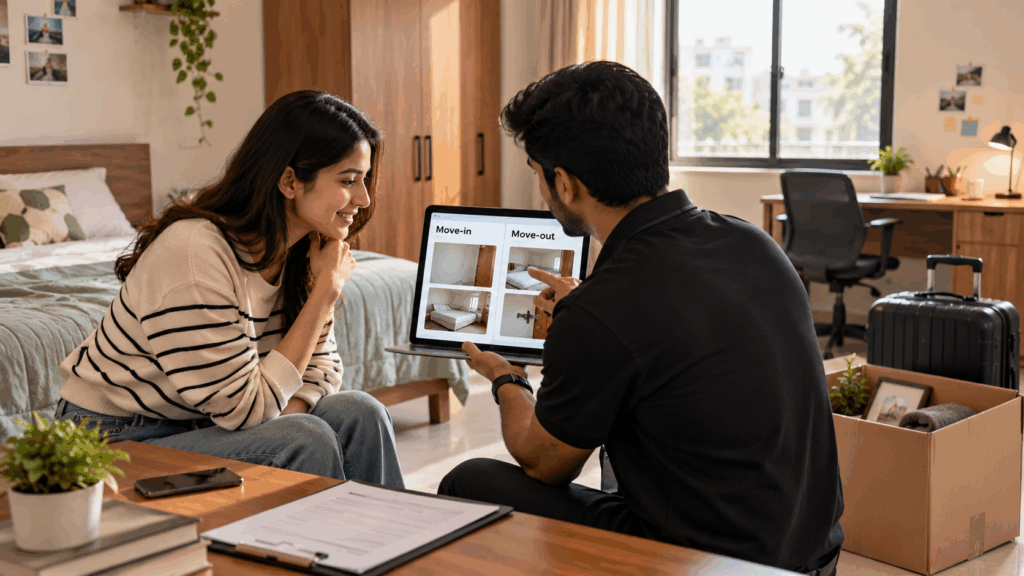 Move-out inspection comparing rental property condition before and after tenancy for a transparent tenant experience.